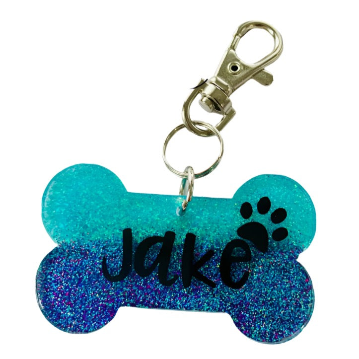 Customizable Bone-Shaped Resin Name Tag (Glitter)