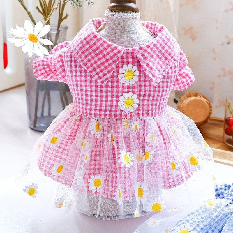 Pink Gingham Flower Dress – Cute & Stylish Pet Clothes for Dogs | Claws N Paws