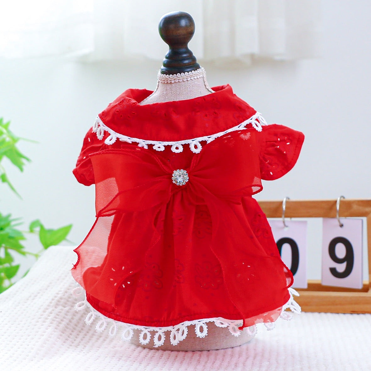 Red Cotton Lace Flower Cutout Dress – Fancy & Fashionable Dog Clothes | Claws N Paws