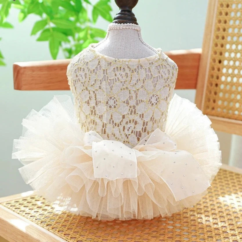 Princess Lace Wedding Dress – Elegant Pet Wedding Outfit for Dogs & Cats