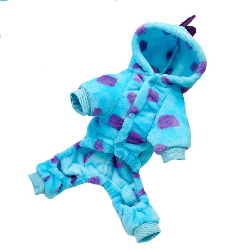 Blue Hooded Dino Jumpsuit