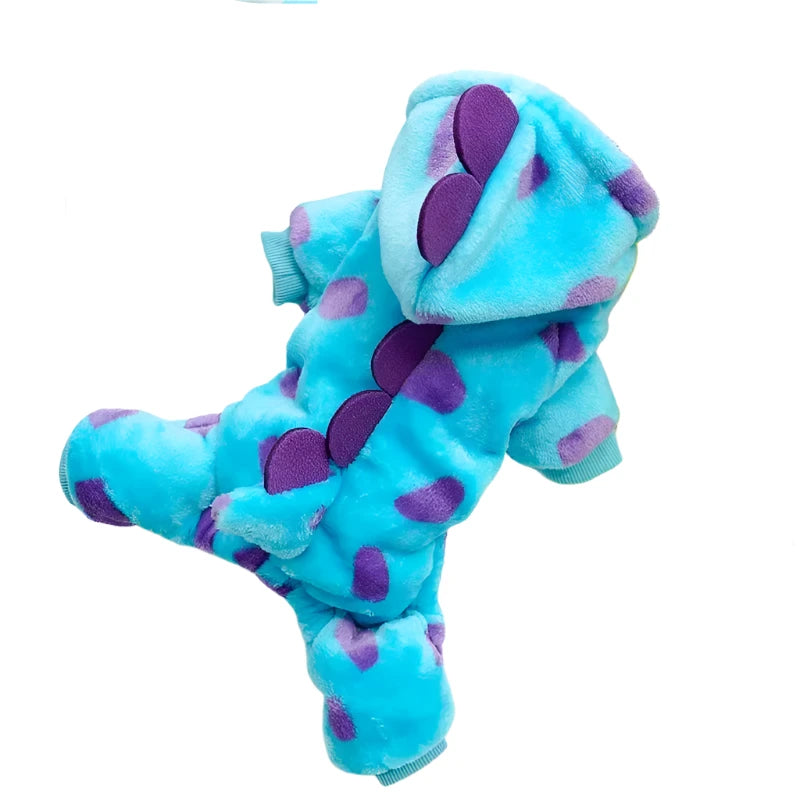 Blue Hooded Dino Jumpsuit