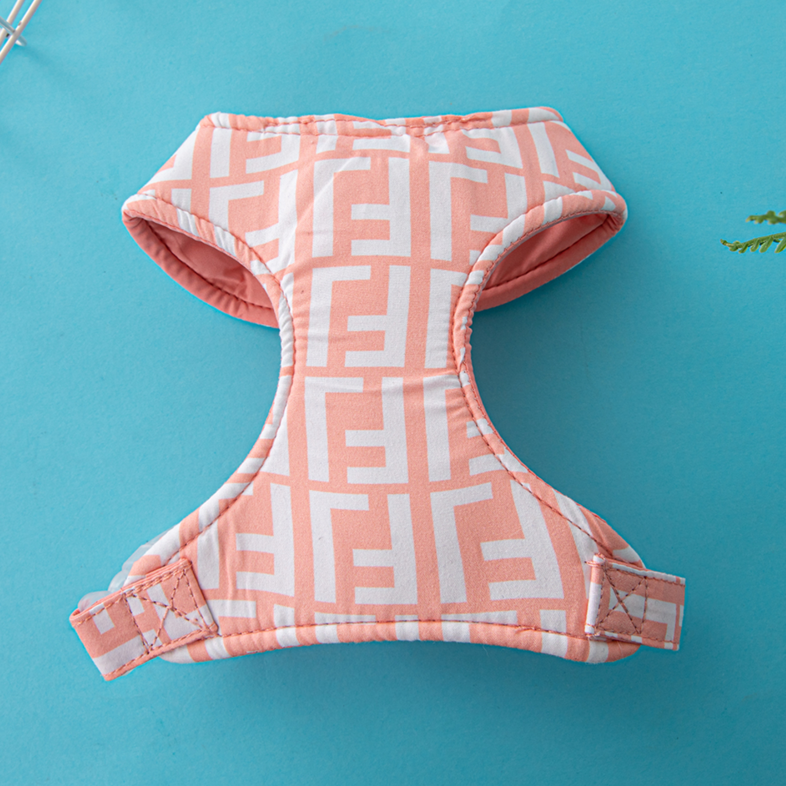Printed Leash and Harness Set (Peach)