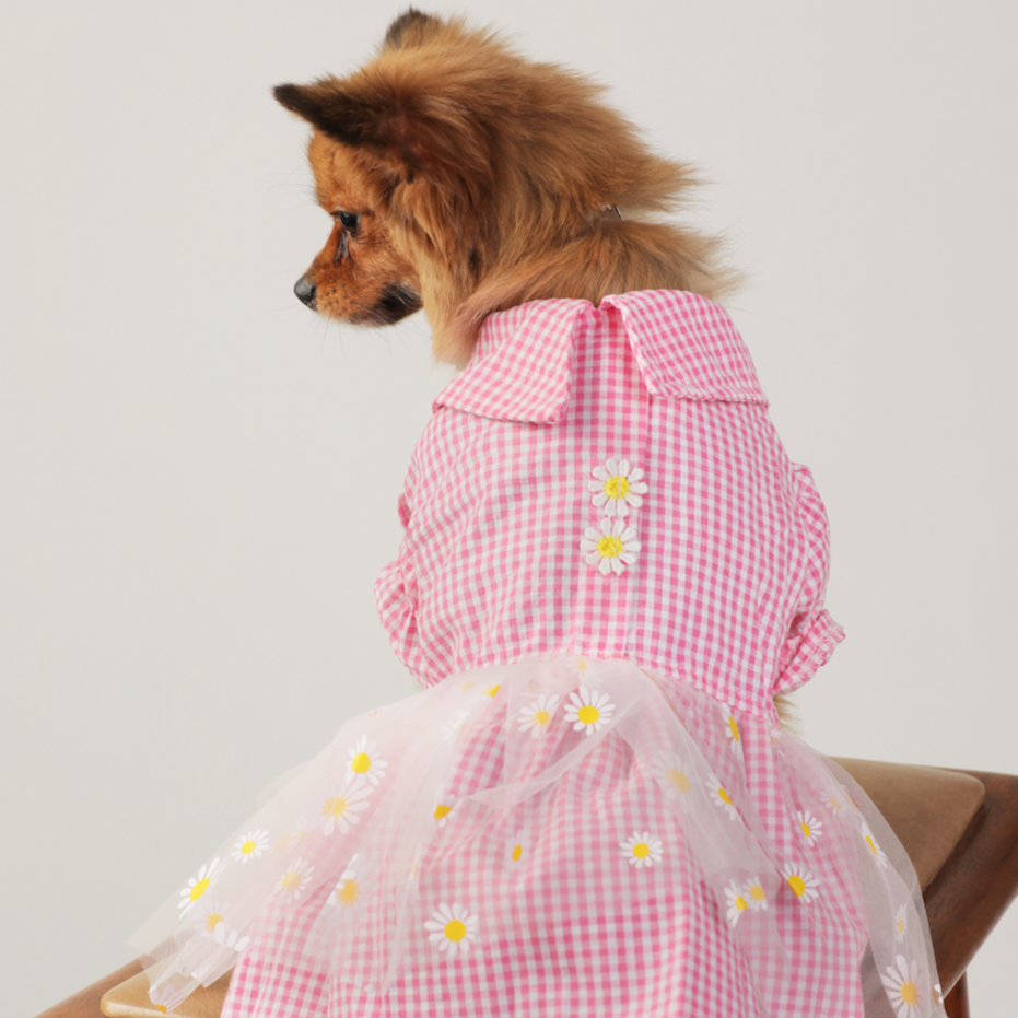 Pink Gingham Flower Dress – Cute & Stylish Pet Clothes for Dogs | Claws N Paws