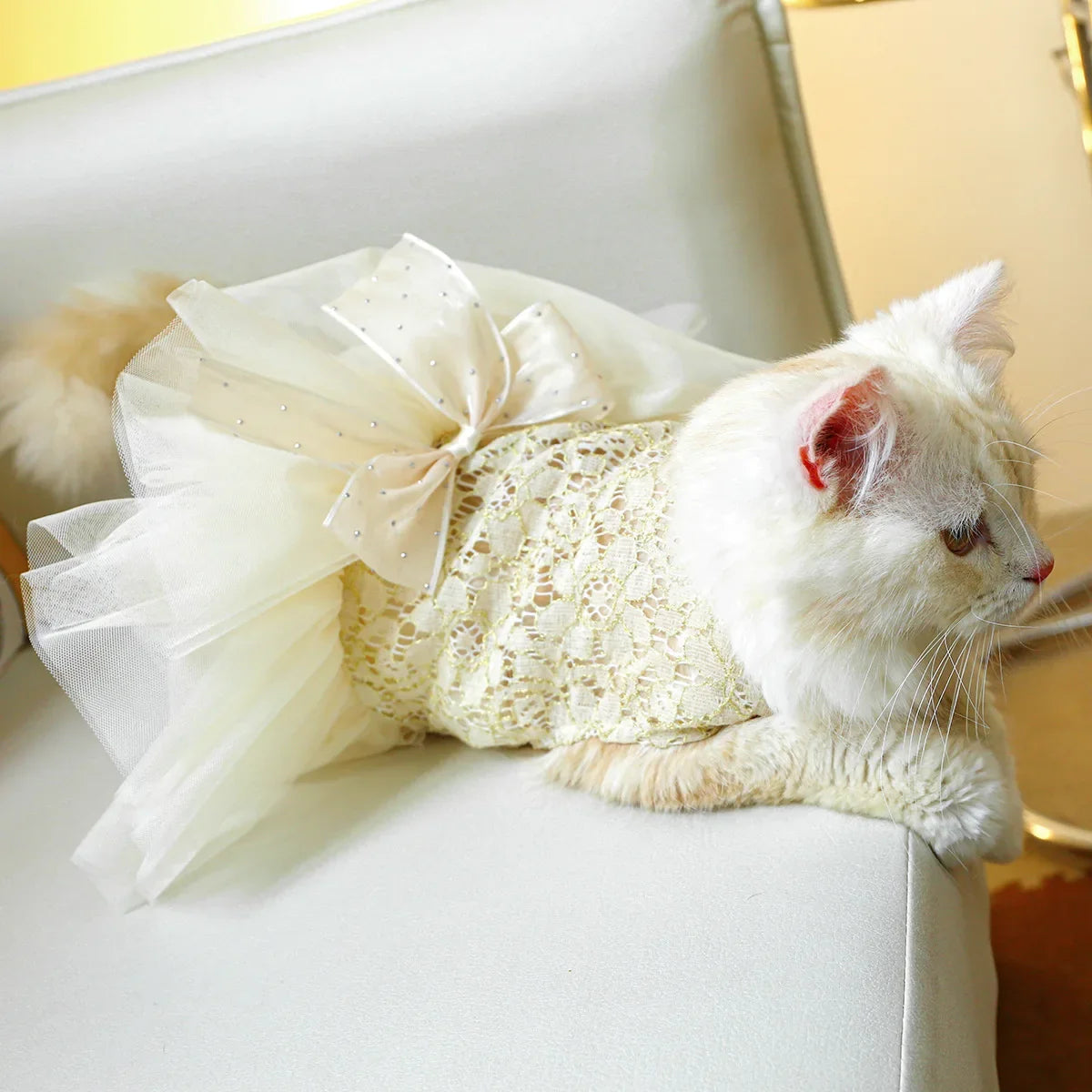 Princess Lace Wedding Dress – Elegant Pet Wedding Outfit for Dogs & Cats