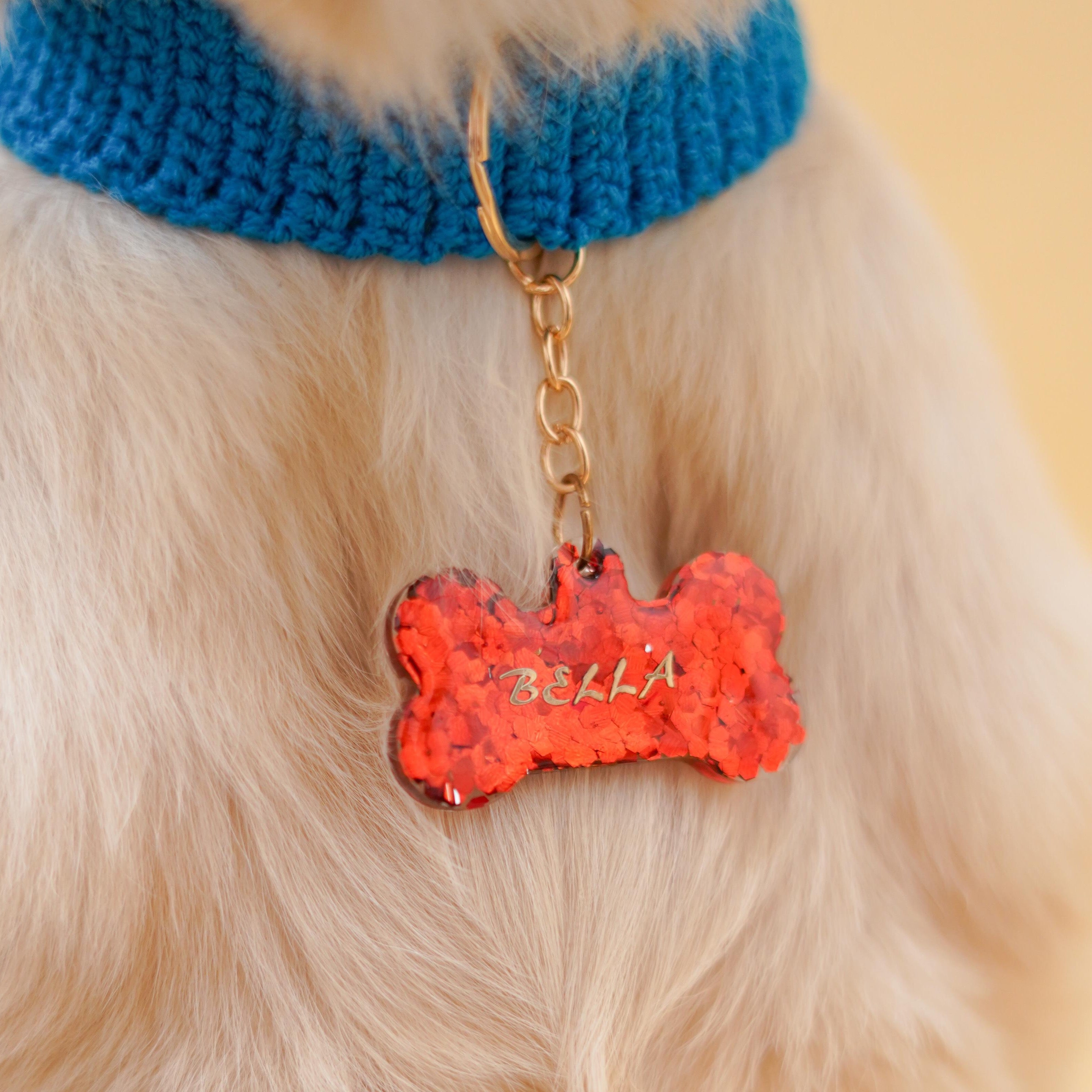 Customizable Bone-Shaped Resin Name Tag (Glitter)